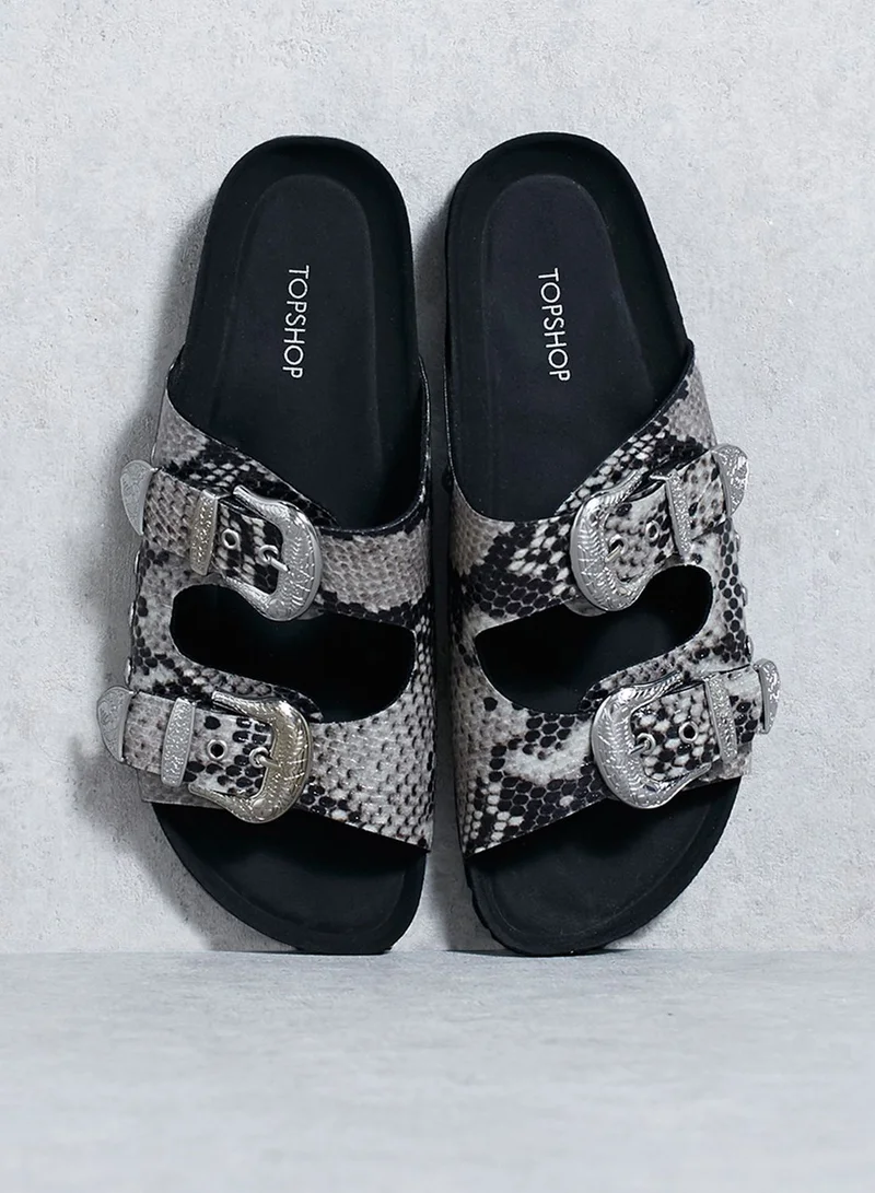 TOPSHOP Snake Skin Maxi Buckle Sliders