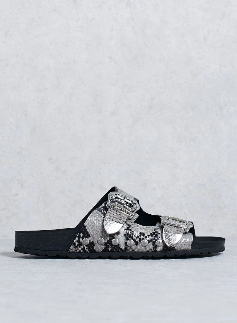 TOPSHOP Snake Skin Maxi Buckle Sliders