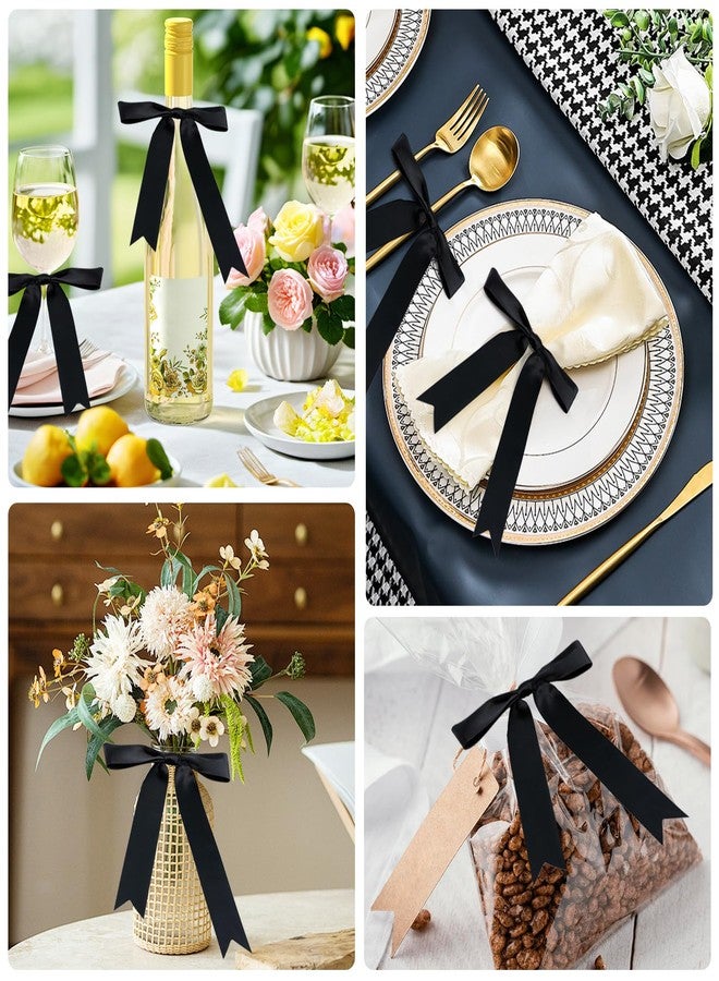 Loccmat 50 Pcs Satin Ribbon Bows, 5x6.5 Inch Twist Tie Bows, Large Black Bow for Gift Wrapping, Satin Bow for Champagne Bottle Balloon Treat Bag Christmas Birthday Party Favors (Black - Image 5