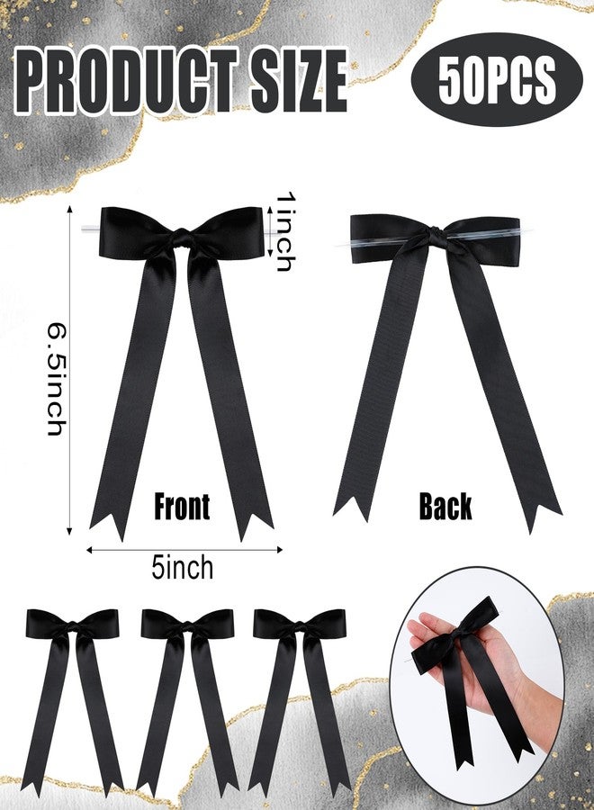 Loccmat 50 Pcs Satin Ribbon Bows, 5x6.5 Inch Twist Tie Bows, Large Black Bow for Gift Wrapping, Satin Bow for Champagne Bottle Balloon Treat Bag Christmas Birthday Party Favors (Black - Image 2