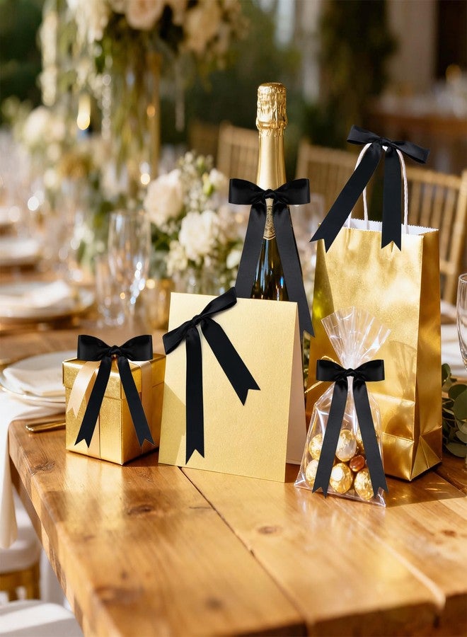 Loccmat 50 Pcs Satin Ribbon Bows, 5x6.5 Inch Twist Tie Bows, Large Black Bow for Gift Wrapping, Satin Bow for Champagne Bottle Balloon Treat Bag Christmas Birthday Party Favors (Black - Image 3