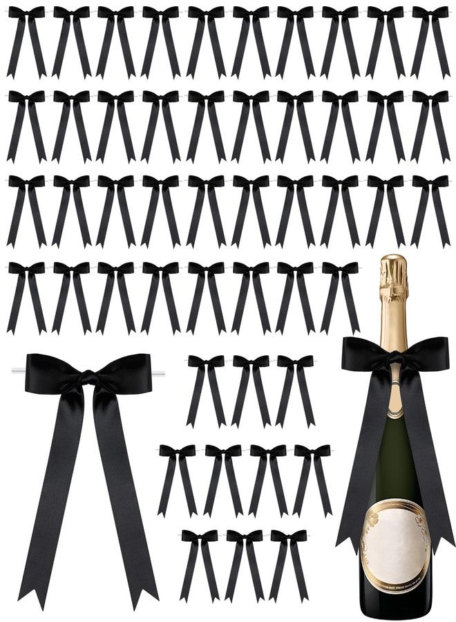 Loccmat 50 Pcs Satin Ribbon Bows, 5x6.5 Inch Twist Tie Bows, Large Black Bow for Gift Wrapping, Satin Bow for Champagne Bottle Balloon Treat Bag Christmas Birthday Party Favors (Black - Image 1