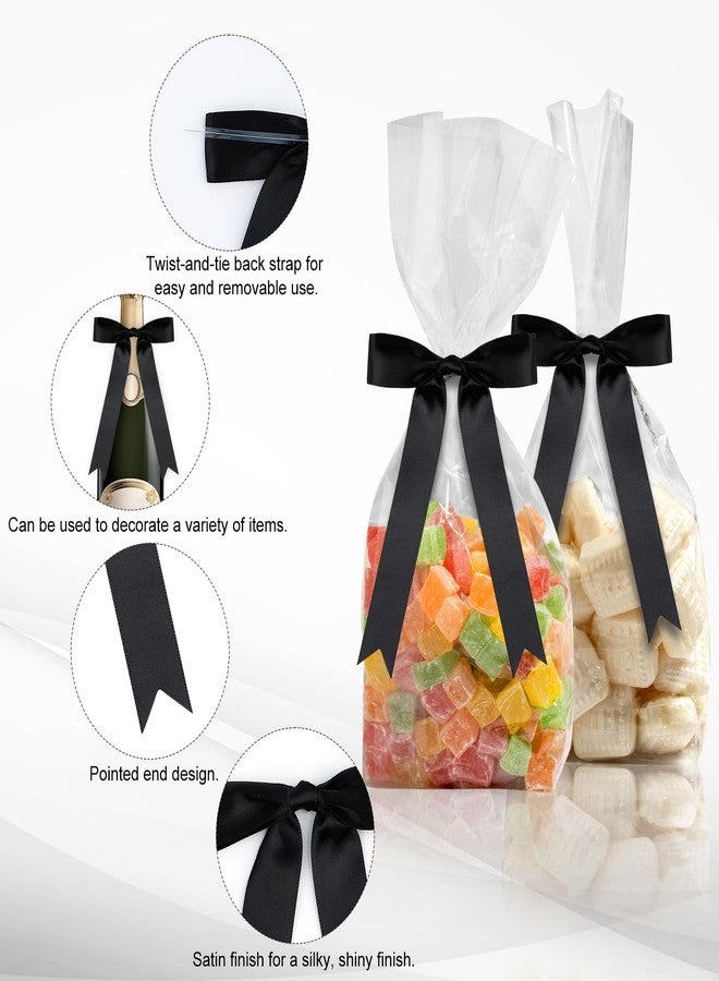 Loccmat 50 Pcs Satin Ribbon Bows, 5x6.5 Inch Twist Tie Bows, Large Black Bow for Gift Wrapping, Satin Bow for Champagne Bottle Balloon Treat Bag Christmas Birthday Party Favors (Black - Image 4