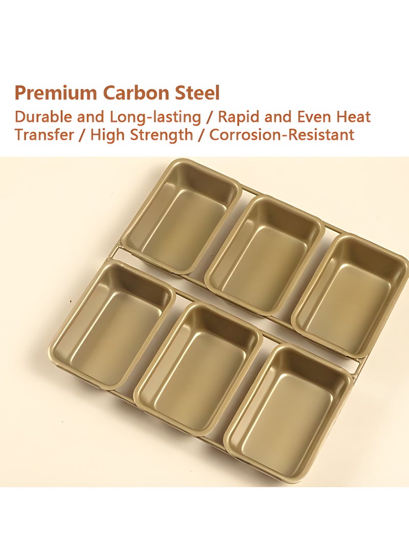 Warme 6-Cavity Square Mini Bread Pan Non-Stick Carbon Steel Fits Home Ovens (21.5cm) 8.7×5.4cm Single Cavity Loaf Pan Bread 6 Heavy Duty Square Shape Baking Mold Cake Pan for Home Baking Pound Cake Burger Bu Small Toast Beginner-Friendly Family Sharing & 6 Servings Batch Baking - Image 4