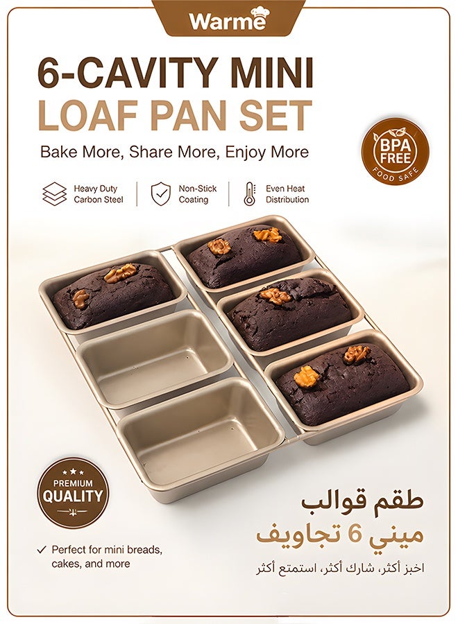 Warme 6-Cavity Square Mini Bread Pan Non-Stick Carbon Steel Fits Home Ovens (21.5cm) 8.7×5.4cm Single Cavity Loaf Pan Bread 6 Heavy Duty Square Shape Baking Mold Cake Pan for Home Baking Pound Cake Burger Bu Small Toast Beginner-Friendly Family Sharing & 6 Servings Batch Baking - Image 1