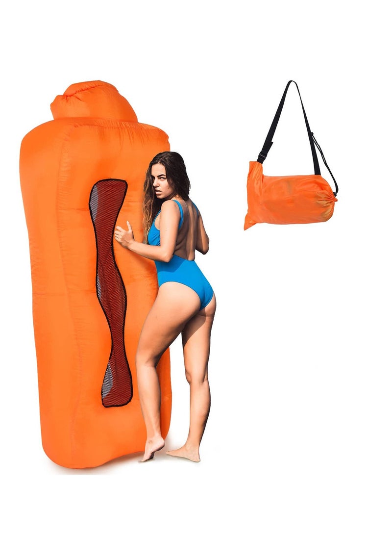 SYOSI "Inflatable Lounger, Portable Inflatable Couch Mesh Hollow Air Hammock Anti Leakage Air Chair for Outdoor Camping Hiking Beach Traveling Music Festivals Backyard, No Pump Required (Orange) " - Image 2