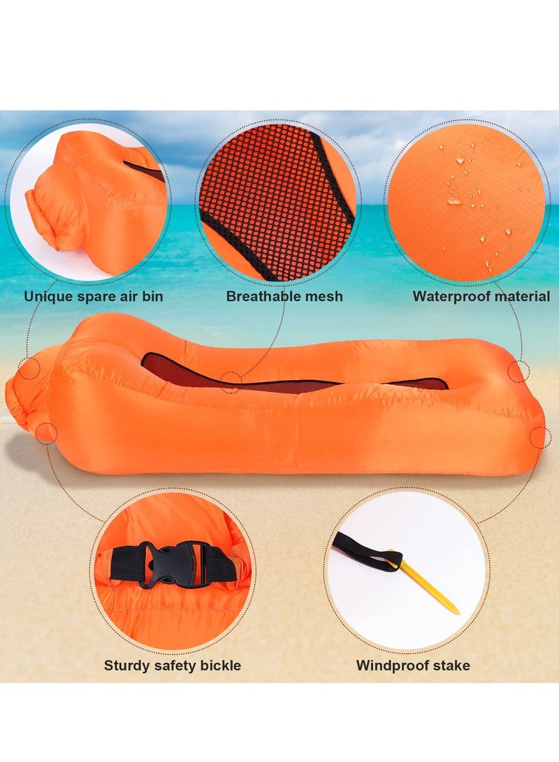 SYOSI "Inflatable Lounger, Portable Inflatable Couch Mesh Hollow Air Hammock Anti Leakage Air Chair for Outdoor Camping Hiking Beach Traveling Music Festivals Backyard, No Pump Required (Orange) " - Image 3