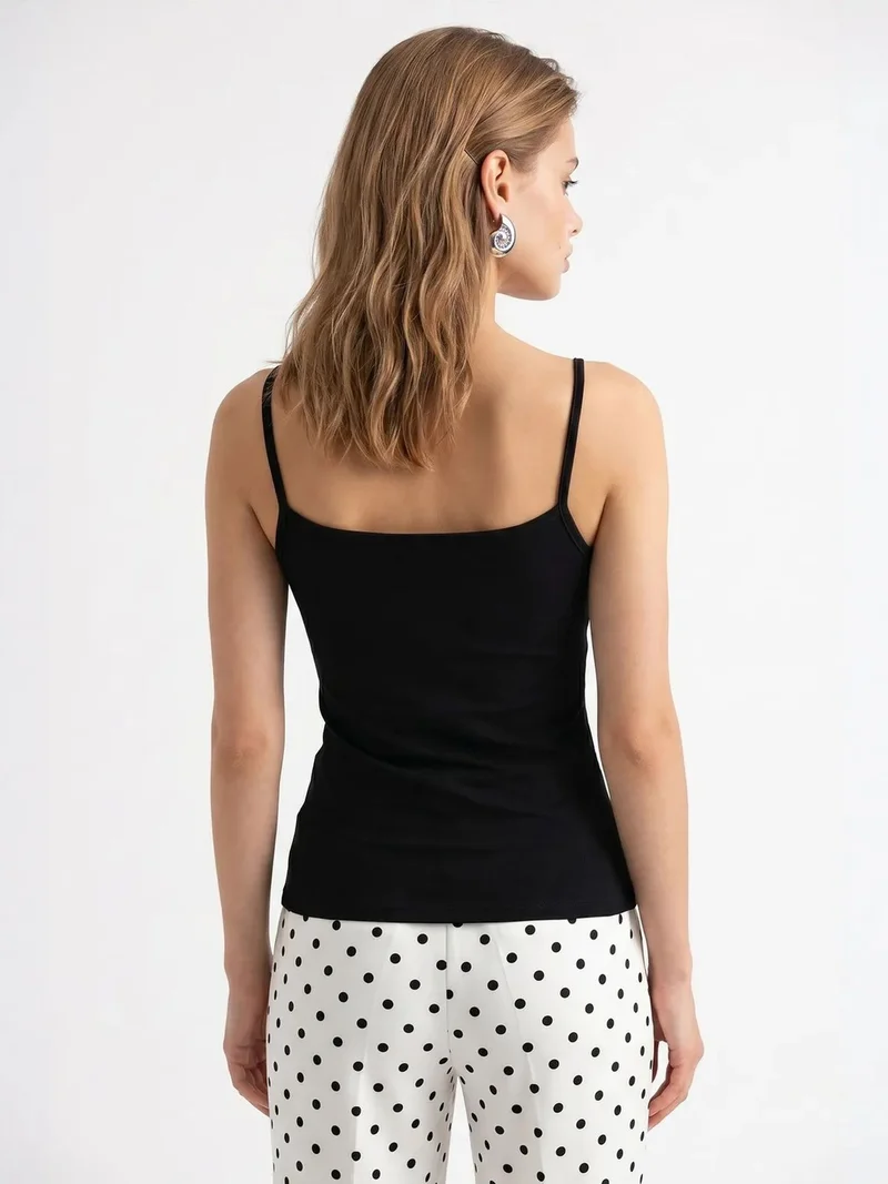 Mixray Black MIXRAY Fitted Viscose Lace Cami Top for Women | Best Price UAE