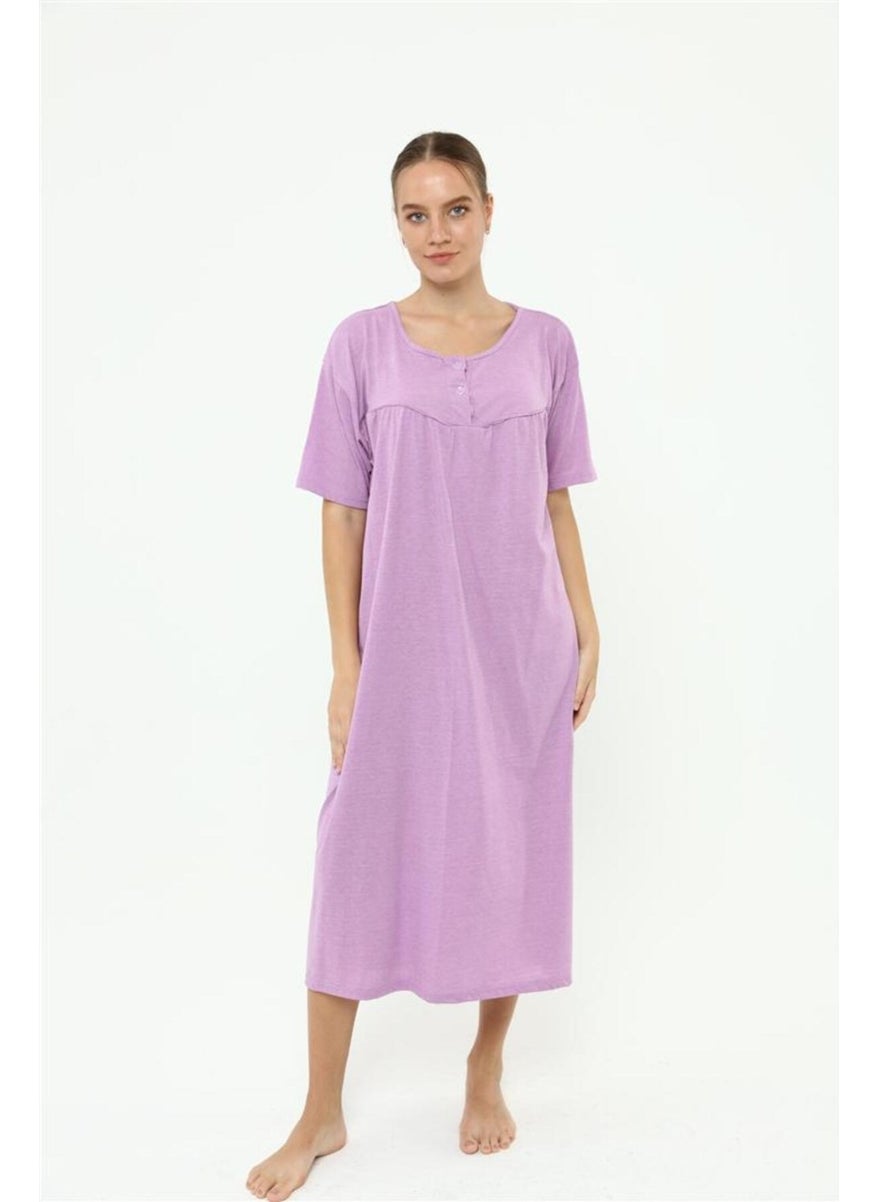 Seva Cotton Combed Cotton Large Size Solid Color Nightgown Buttoned Maternity Nightgown  - Image 1