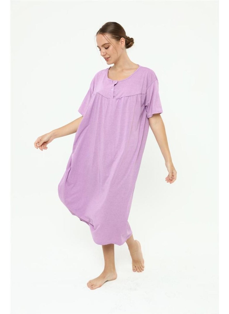 Seva Cotton Combed Cotton Large Size Solid Color Nightgown Buttoned Maternity Nightgown  - Image 5