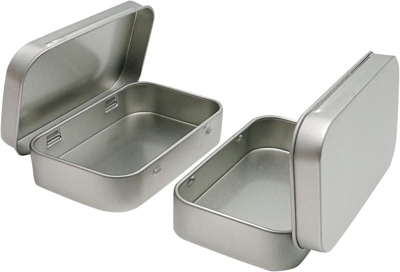 Hulless 2 Pcs Metal Hinged Tin Box Container Mini Portable Small Storage Container Kit with Lid for Home Storage 3.7x2.3x0.8 inch, Silver - Image 5
