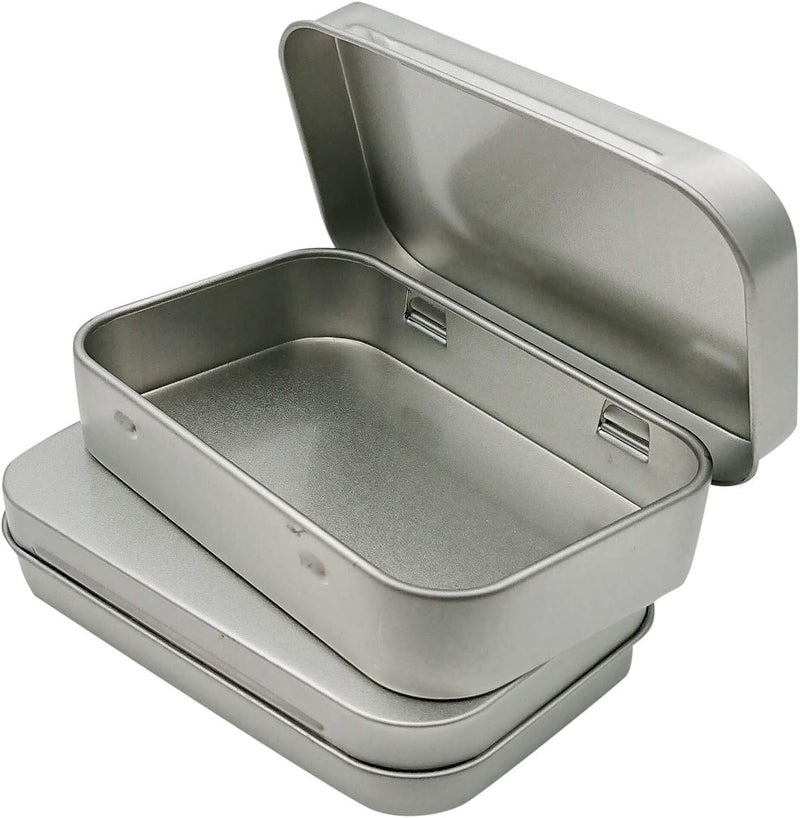Hulless 2 Pcs Metal Hinged Tin Box Container Mini Portable Small Storage Container Kit with Lid for Home Storage 3.7x2.3x0.8 inch, Silver - Image 1