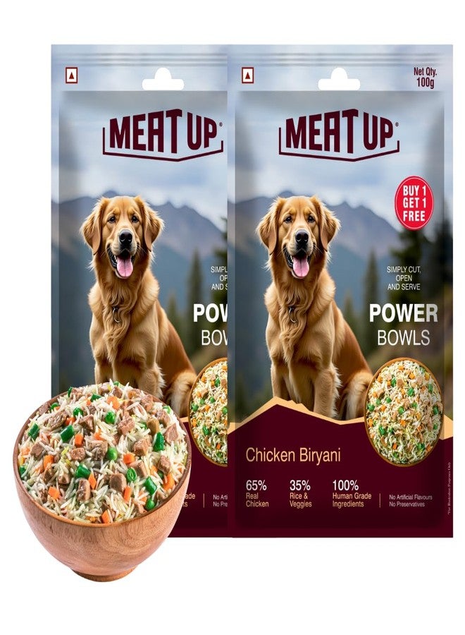 Meat Up Fresh Dog Food Chicken Biryani, for Adult & Puppy, 100+100gm | Buy 1 Get 1 | High Protein, 65% Real Chicken, 35% Rice & Veggies | No Preservatives | Ready to Serve | One Pack One Meal - Image 1