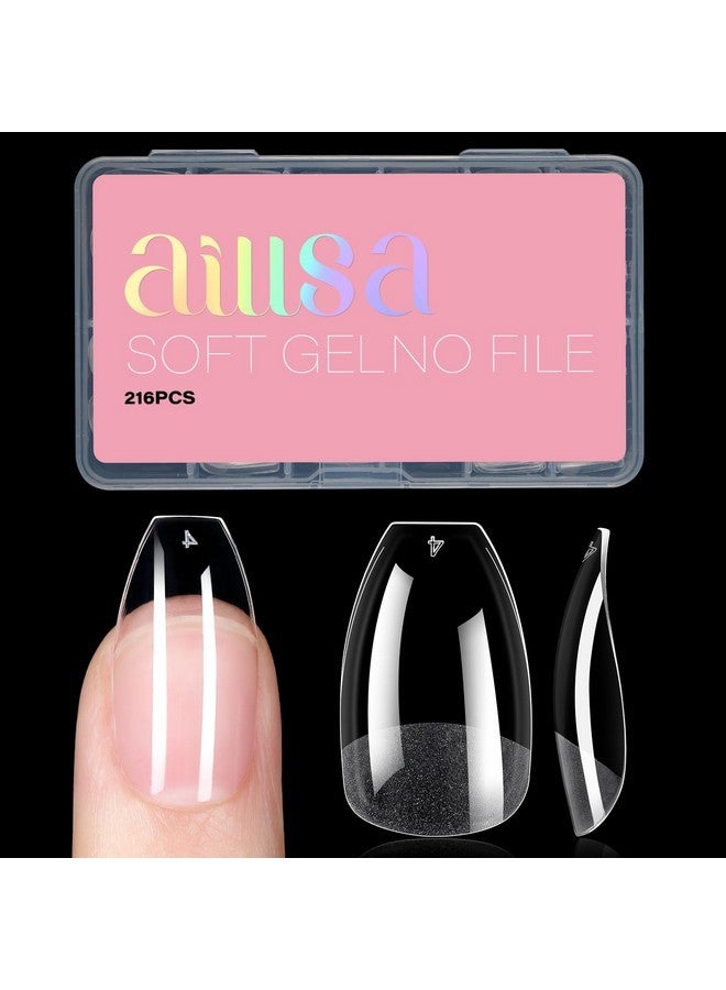 AILLSA Ballerina Nail Tips Soft Gel Clear Gelly Full Cover Nail Tips Pre-Shaped Acrylic Press On False Nails Tips For Nails Extension Home Diy Salon Manicure 216Pcs 12 Sizes - Image 1