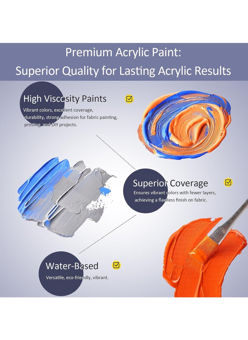 Acrylic Paints Set - 24 Colors Art Painting Kit Supplies for Wood, Canvas, Fabric, Rock, Glass - Non-Toxic Acrylic Paint for Kids, Beginners and Artists (with 6 Brushes,1 Palette and 2 Canvas)