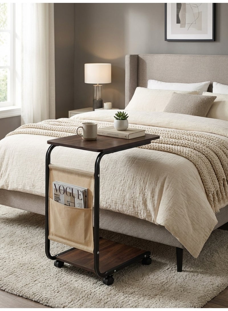 Living C-Shaped Smart Serving Table with Wheels and Side Organizer - Image 2