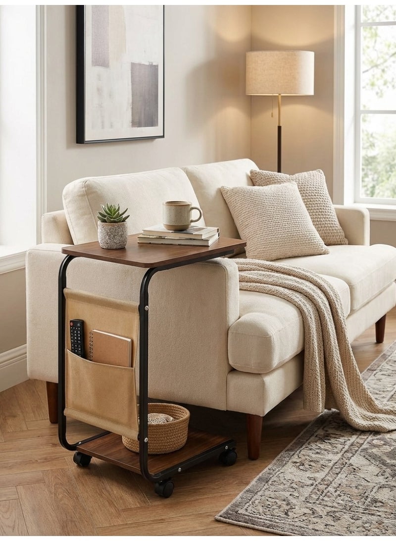 Living C-Shaped Smart Serving Table with Wheels and Side Organizer - Image 1
