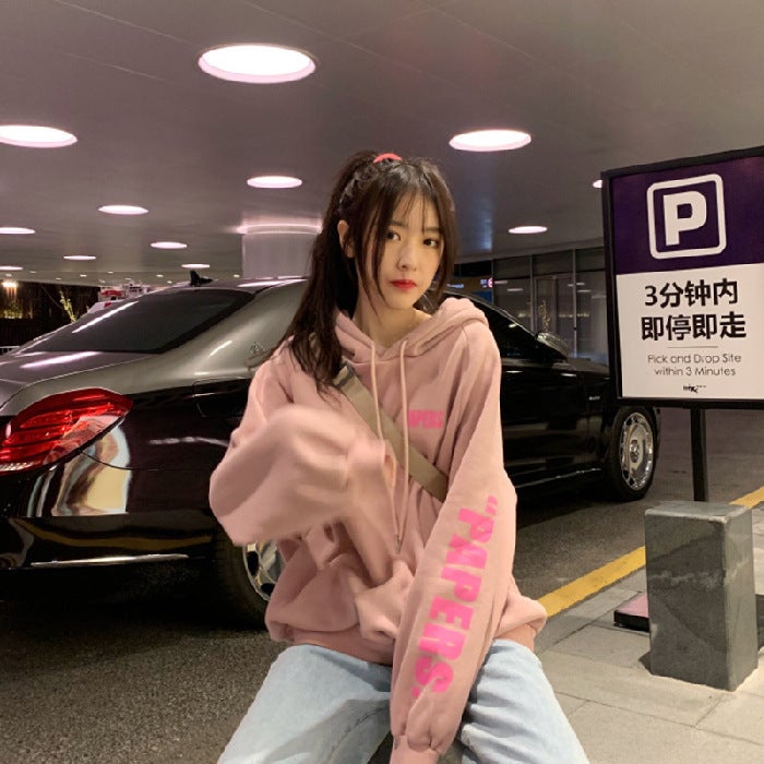 Coat Womens Fashion 2023 Autumn and Winter New Korean Style Academy Style Loose fleece-lined Hooded Long Sleeve Sweatshirt Womens Foreign Trade Pink