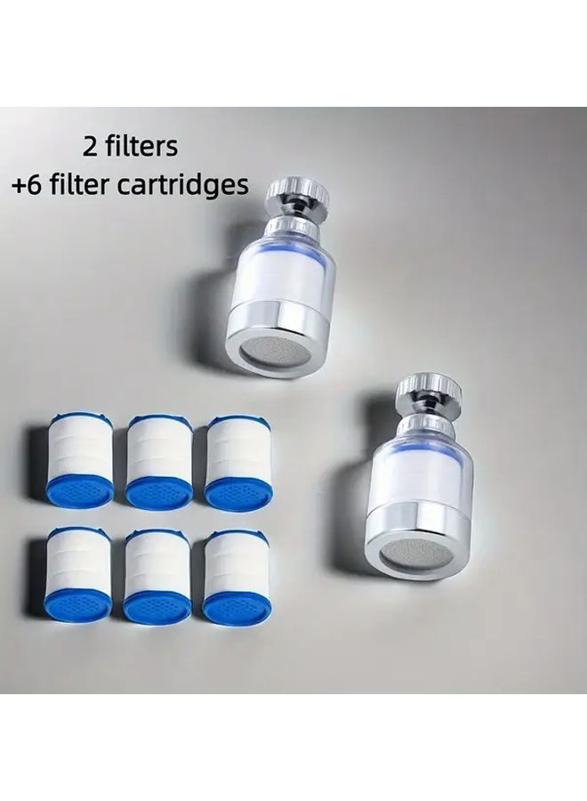 2pcs Long Style Kitchen Faucet Water Filter With 6 Replacement Cartridges Splash Proof Extender - Image 1