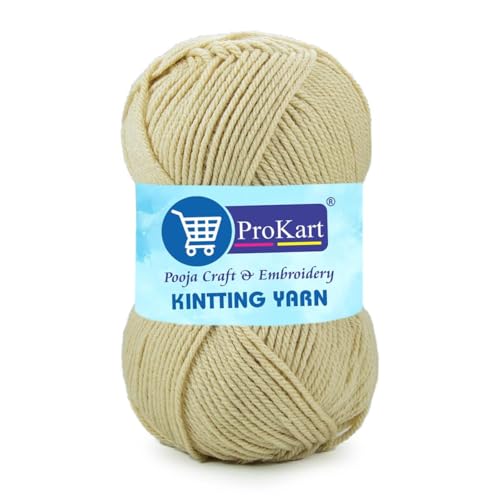 ProKart Premium Woolen 4 Ply Hand Knitting Wool Yarn | Fine Weight Soft Yarn for Sweater, Scarf, Hat, Baby Clothes, Purse, Gift Bags & DIY Craft Accessories (Light Beige, 100gms x 1 Pack) - Image 1