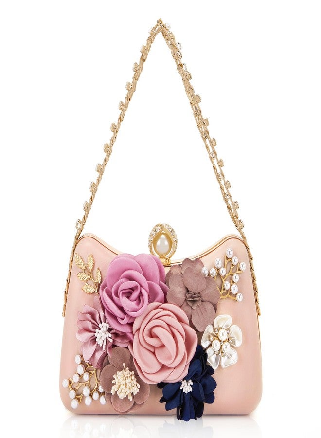 Milisente Clutch Purses For Women Unique Floral Pearl Evening Bag With Crystal Top Handle For Formal Wedding Dressy(F Pink) - Image 1