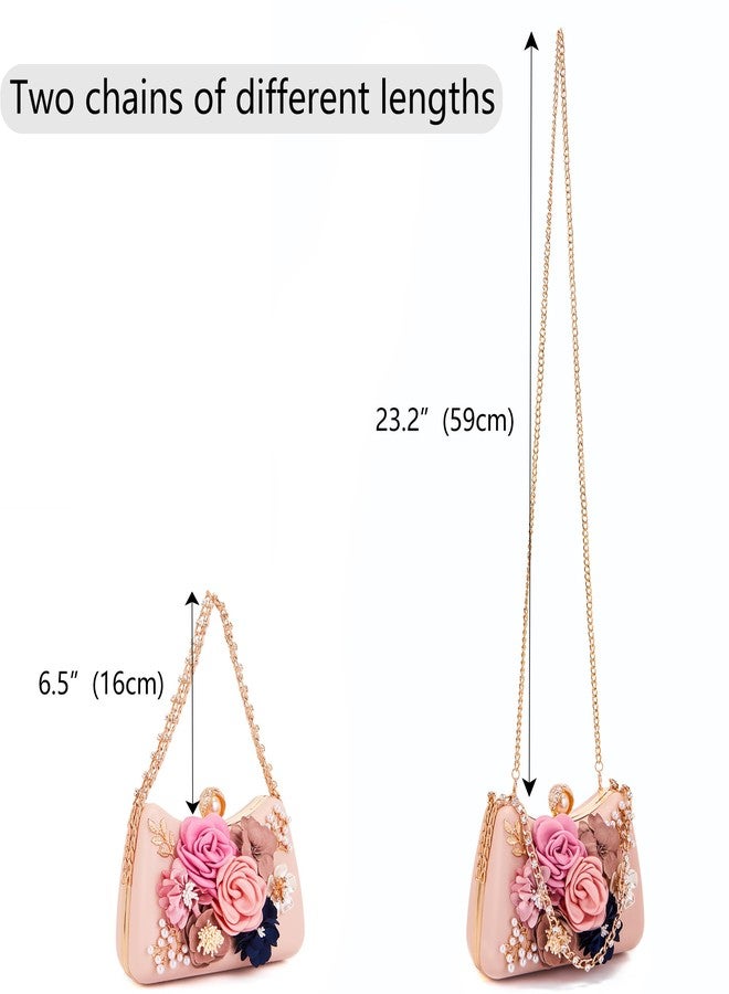 Milisente Clutch Purses For Women Unique Floral Pearl Evening Bag With Crystal Top Handle For Formal Wedding Dressy(F Pink) - Image 3