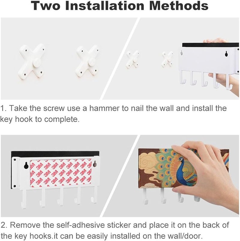 حامل مفاتيح طاووس على جدار اللوتس الذهبي مع 5 خطافات منظم مفاتيح من جلد PU - Image 4