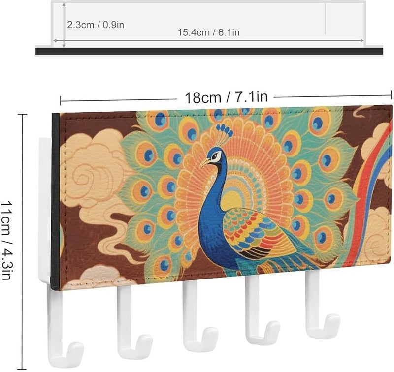 حامل مفاتيح طاووس على جدار اللوتس الذهبي مع 5 خطافات منظم مفاتيح من جلد PU - Image 3