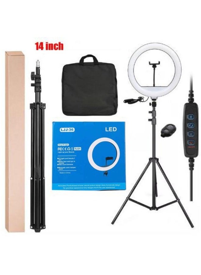 Generic - 14 Inch Ring Light 14 "beauty Live Light Three-color Light Net Red Anchor Light-Specifications:18inch Three-position Camera + 2.1m Stand + Bag + Selfie - Image 1