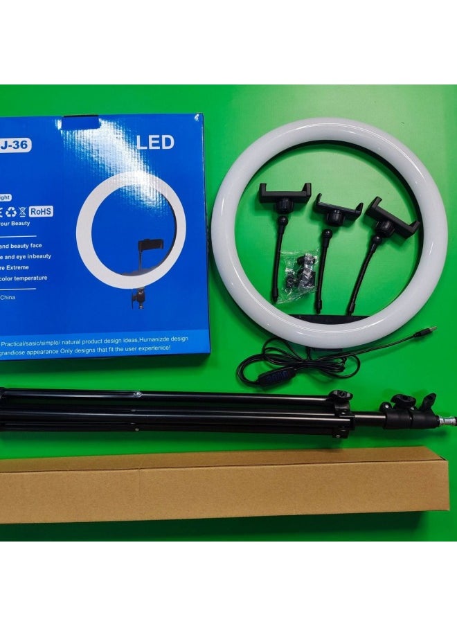 Generic - 14 Inch Ring Light 14 "beauty Live Light Three-color Light Net Red Anchor Light-Specifications:18inch Three-position Camera + 2.1m Stand + Bag + Selfie - Image 1