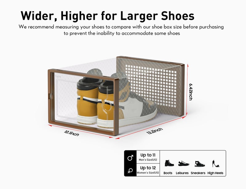 Kuject X-Large Shoe Storage Boxes Organizers for Closet 12 Pack, Fit Size 11,Clear Plastic Stackable Sneaker Containers for Entryway, Space Saving Shoe Rack, Brown - Image 2