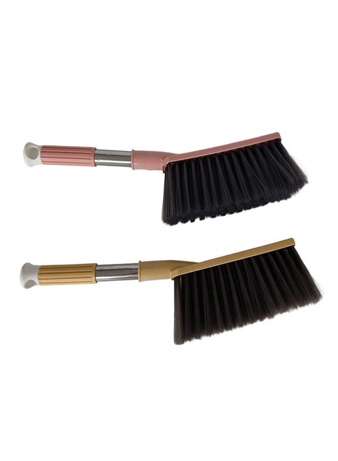 Jilukibo 2 Pack Soft Bristle Bed Sheets Sweeping Cleaning Brush with Long Hand, Counter Duster for Debris Hair Remover Desk Quilt Sofa Furniture (Pink Yellow - Image 1