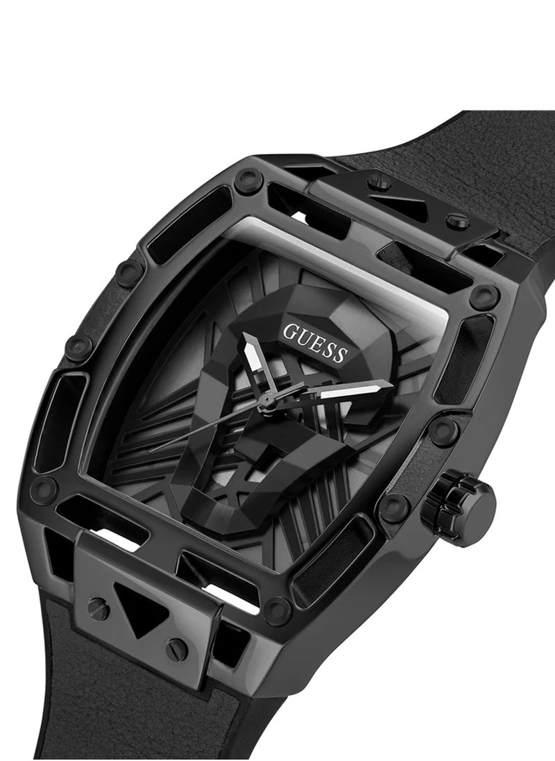 GUESS - Men's Legend Black Case Black Genuine Leather/Silicone Watch GW0500G2 - 44mm - Image 1