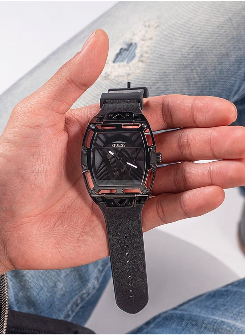 GUESS - Men's Legend Black Case Black Genuine Leather/Silicone Watch GW0500G2 - 44mm - Image 1