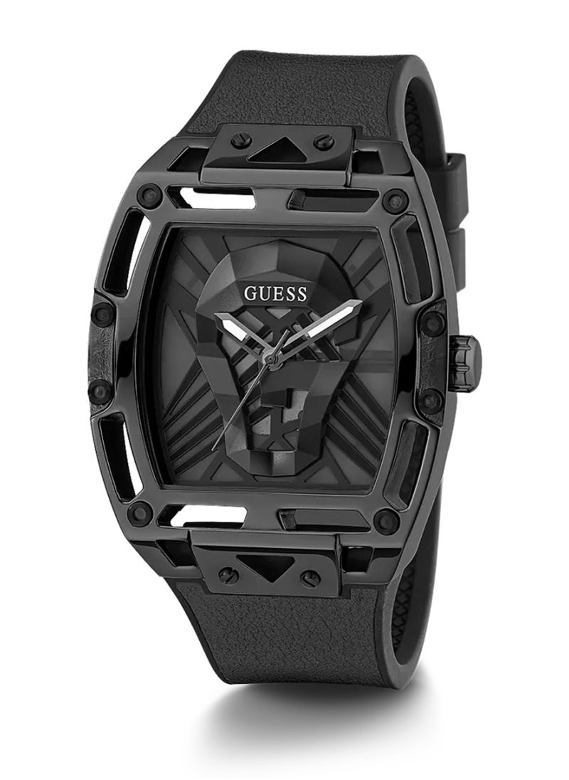 GUESS - Men's Legend Black Case Black Genuine Leather/Silicone Watch GW0500G2 - 44mm - Image 1