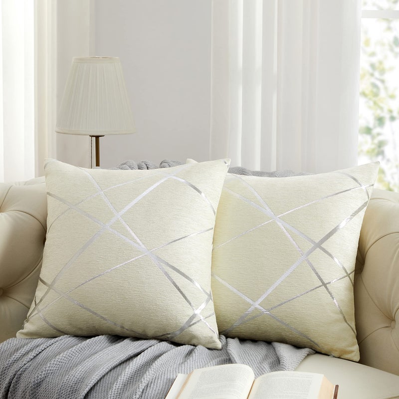 GIGIZAZA Decorative Throw Pillow Covers 18 x 18White Ivory Thick Velvet Stripe Cushion Pillow CoversSofa Square Accent Pillows Set of 2Ivory 18 x 18