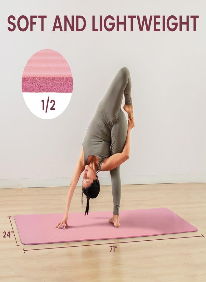 Fitvids 1/2-Inch Thick High Density Foam Exercise Yoga Mat with Carrying Strap, For Cushioning The Body Against Hard Floors, Pale Pink - Image 3