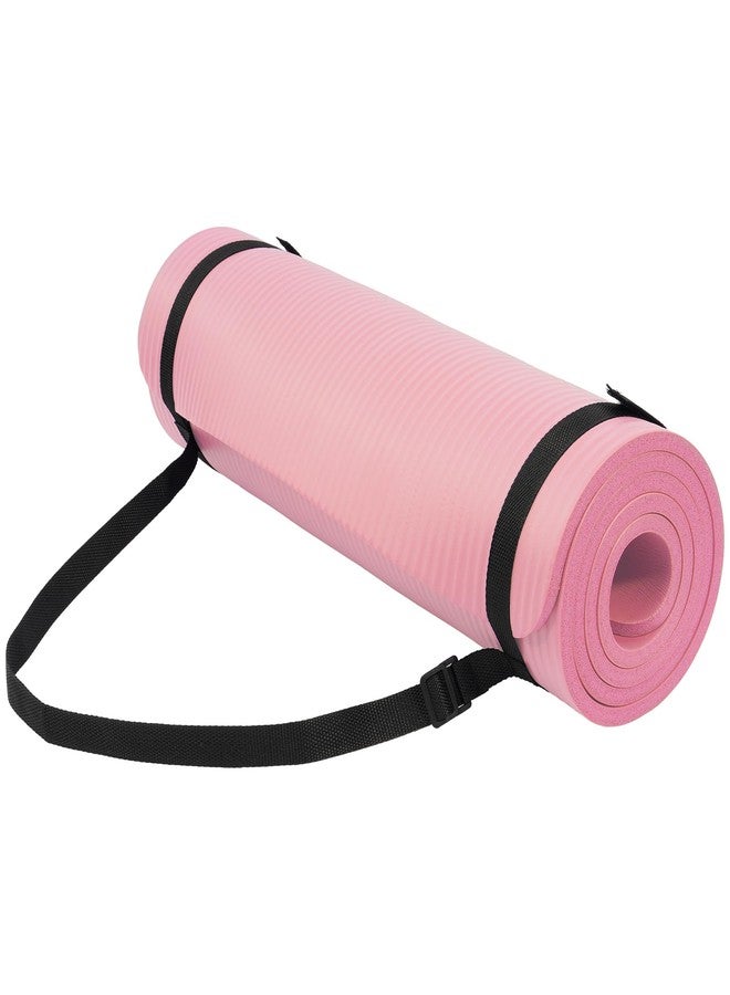 Fitvids 1/2-Inch Thick High Density Foam Exercise Yoga Mat with Carrying Strap, For Cushioning The Body Against Hard Floors, Pale Pink - Image 1