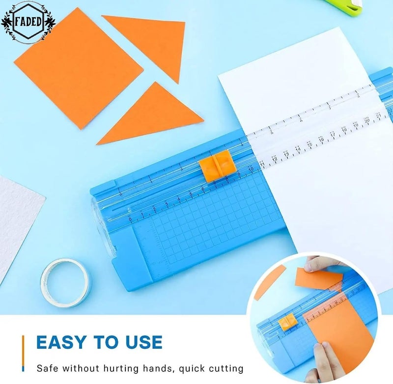 FADED A5 Paper Trimmer 8.5 Inch Cutting Tool – Portable Paper Cutter with Automatic Hand Safeguard and Side Ruler, Ideal for Scrapbooking, Crafts, Coupons, Labels, Photos, and Office Use (Blue) - Image 2