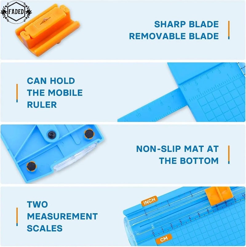 FADED A5 Paper Trimmer 8.5 Inch Cutting Tool – Portable Paper Cutter with Automatic Hand Safeguard and Side Ruler, Ideal for Scrapbooking, Crafts, Coupons, Labels, Photos, and Office Use (Blue) - Image 3