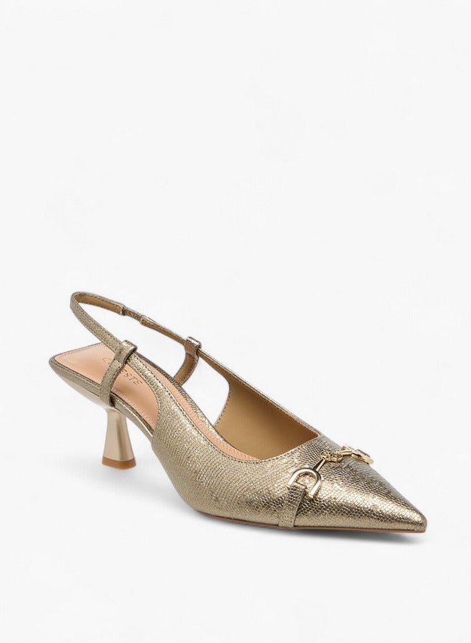 Celeste Women's Metal Accent Slingback Shoes with Kitten Heels  - Image 2