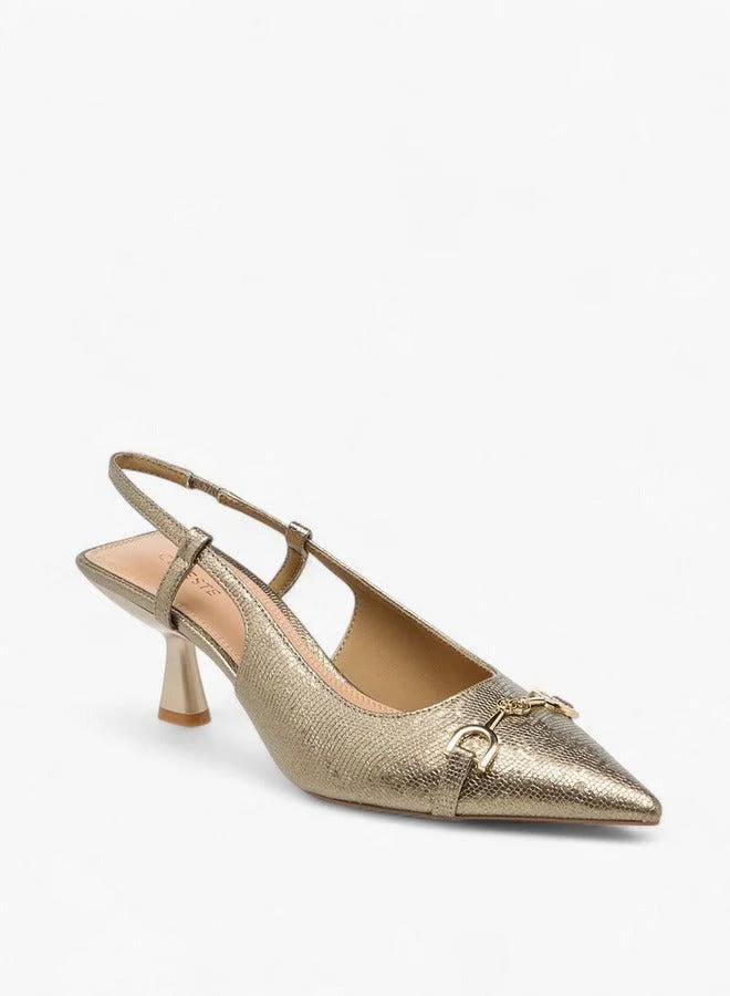 Celeste Women's Metal Accent Slingback Shoes with Kitten Heels