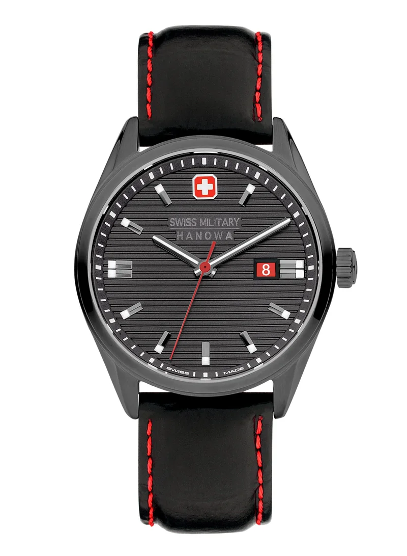سويس ميليتري هانوا Men's Swiss Military Roadrunner Watch For Men With Black Leather Strap 40mm 10ATM - SMWGB2200140
