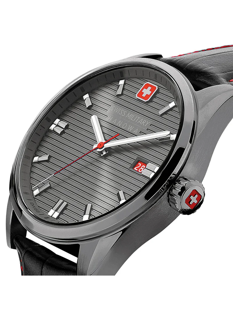 سويس ميليتري هانوا Men's Swiss Military Roadrunner Watch For Men With Black Leather Strap 40mm 10ATM - SMWGB2200140