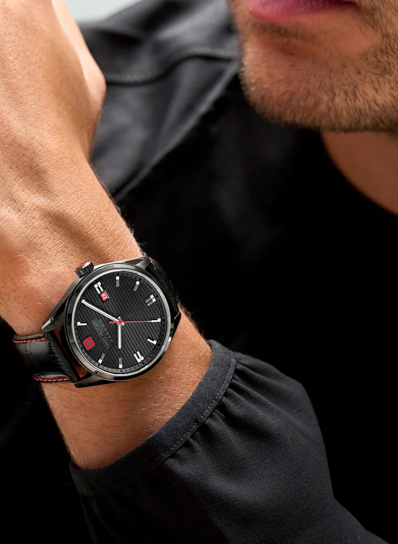 سويس ميليتري هانوا Men's Swiss Military Roadrunner Watch For Men With Black Leather Strap 40mm 10ATM - SMWGB2200140