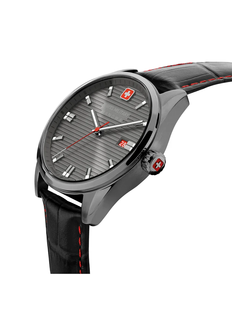 سويس ميليتري هانوا Men's Swiss Military Roadrunner Watch For Men With Black Leather Strap 40mm 10ATM - SMWGB2200140