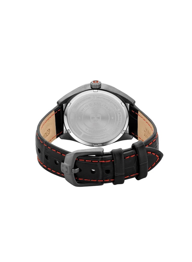 سويس ميليتري هانوا Men's Swiss Military Roadrunner Watch For Men With Black Leather Strap 40mm 10ATM - SMWGB2200140