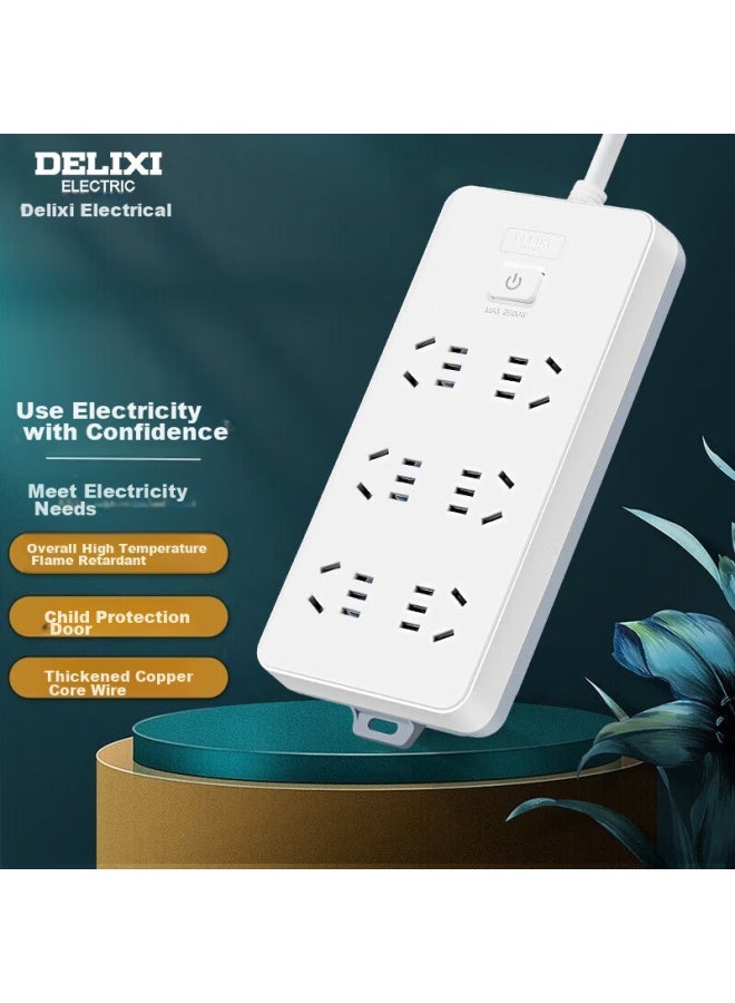 Delixi National Standard Power Strip/extension Cord/surge Protector/power Bar/power Strip/power Board 6 Outlets With Master Switch 1.8 Meters - Image 1