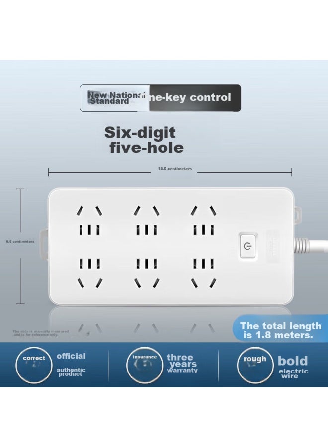 Delixi National Standard Power Strip/extension Cord/surge Protector/power Bar/power Strip/power Board 6 Outlets With Master Switch 1.8 Meters - Image 4