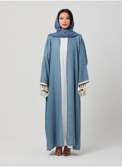 IZEL Blue Linen Tassel Abaya  - Image 1
